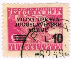 JUGOSLAVIA, AMM. MILITARE, LITORALE SLOVENO, 1947, FRANCOBOLLO USATO, 15 L. Sass. 74   Yvert Tellier YU-IS AM S4 - Occup. Iugoslava: Litorale Sloveno