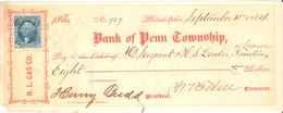 USA Check - Bank Of Penn Township, No 727  15.09.1864 - Chèques & Chèques De Voyage