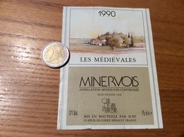 Etiquette Vin ** «MINERVOIS - LES MÉDIÉVALES - SCEP ST FÉLIX DE LODEZ (34)» 1990 - Languedoc-Roussillon