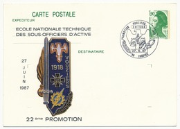 Entier Repiqué - 1,90 Liberté - Ecole Nationale Technique Des Sous-Officiers D'Active - ISSOIRE - 1987 - Postales  Transplantadas (antes 1995)