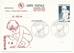 Entier Repiqué - 0,60 Juvarouen - Premier Jour ROUEN 1976 - Overprinter Postcards (before 1995)