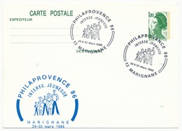 Entier Repiqué - 1,80 Liberté - Philaprovence - Interrég. Jeunesse - MARIGNANE 1986 - Overprinter Postcards (before 1995)