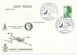 Entier Repiqué - 1,80 Liberté - Droits De L'Homme Et Philatélie - Amnesty International - Marseille 1985 - Postales  Transplantadas (antes 1995)