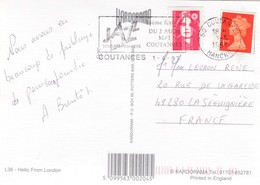 Carte Postale Angleterre Londres Oblitere En France Avec Un Timbre Anglais Et Francais - Covers & Documents