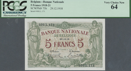 Belgium / Belgien: 5 Francs 1918, P.75b In Perfect Condition, PCGS Graded 64 Very Choice New - [ 1] …-1830 : Avant Indépendance