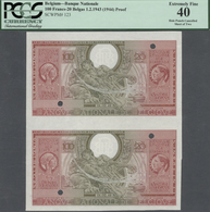 Belgium / Belgien: Uncut Proof Pair Of The 100 Francs = 20 Belgas 1943 (1944), P.123 Proof With Canc - [ 1] …-1830 : Before Independence