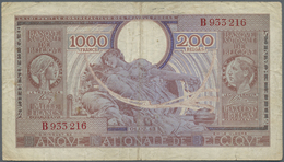 Belgium / Belgien: 1000 Francs - 200 Belgas 1943 P. 125, Center Fold, Stained Paper, Handling Due To - [ 1] …-1830 : Prima Dell'Indipendenza