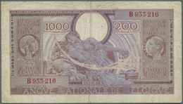 Belgium / Belgien: 1000 Francs - 200 Belgas 1943 P. 125, Center Fold, Stained Paper, Handling Due To - [ 1] …-1830 : Before Independence