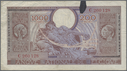 Belgium / Belgien: 1000 Francs = 200 Belgas 1943 P. 125, Used With Folds And Creases, An Ink Stain A - [ 1] …-1830 : Voor Onafhankelijkheid