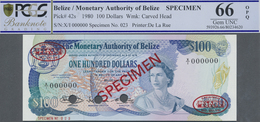 Belize: 100 Dollars 1980 Specimen P. 42s, In Condition: PCGS Graded 66 Gem UNC OPQ. - Belize