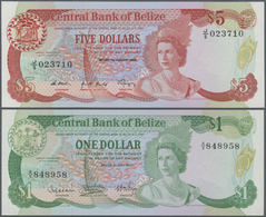 Belize: Pair With 1 Dollar 1983 P.43 And 5 Dollars 1989 P.47b In UNC (2 Pcs.) - Belice