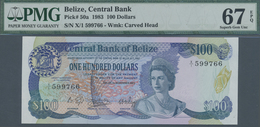 Belize: 100 Dollars 1983, P.50a, Highly Rare Note In Perfect Condition, PMG Graded 67 Superb Gem Unc - Belice