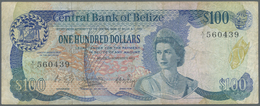 Belize: 100 Dollars 1983 P. 50a, Used With Folds And Creases, Staining In Paper But Without Tears, 2 - Belice