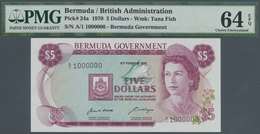 Bermuda: Pair Of 5 Dollars 1970 First Prefix Solid A/1 999999, A/1 1000000 , P.24a Very Rare PMG 64- - Bermude