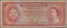 British Honduras: 5 Dollars 1965 P. 30b, Used With Folds And Creases, Stamped On Back, No Tears, 2 P - Honduras