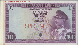 Brunei: 10 Ringgit ND Specimen Color Trial P. 3ct, One Cancellation Hole, Specimen Overprint, No Ser - Brunei