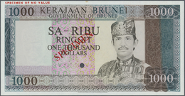 Brunei: 1000 Ringgit ND P. 12s W/o Serial Numbers, With Specimen Overprint And Cancellation Hole, Cr - Brunei