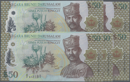 Brunei: Set With 10 Pcs. 50 Ringgit 2004, P.28, Some With Running Numbers In UNC (10 Pcs.) - Brunei