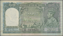 Burma / Myanmar / Birma: Reserve Bank Of India 10 Rupees ND(1938), P.5, Excellent Condition With Pin - Myanmar