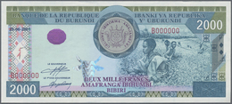 Burundi: 2000 Francs 2001 Specimen P. 41s, 3 Light Bends In Paper, Condition: XF. - Burundi