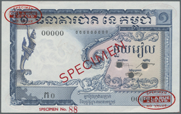 Cambodia / Kambodscha: Banque Nacional Du Cambodge 1 Riel 1955 TDLR Specimen, P.1s In UNC Condition - Kambodscha