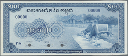 Cambodia / Kambodscha: 100 Rials ND(1956-72) Specimen P. 13s, A Bit Miscut At Lower Border, Conditio - Cambodia