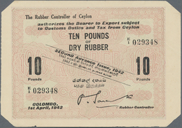 Ceylon: Set Of 2 Coupons, One Of 10 Pounds Dry Rubber 1942 And One Of 5 Pounds 1941 Tea, Both Unfold - Sri Lanka