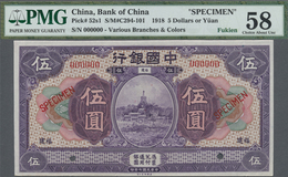 China: 5 Dollars / Yuan 1918 Specimen "FUKIEN" P. 52s1, Condition: PMG Graded 58 Choice About UNC. - Cina