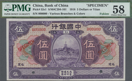 China: 5 Dollars / Yuan 1918 Specimen "FUKIEN" P. 52s1, Condition: PMG Graded 58 Choice About UNC. - Chine