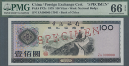 China: 100 Yuan Foreign Exchange Certificate 1979 SPECIMEN P.FX7s, PMG Graded 66 Gem Uncirculated EP - Cina