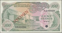 Congo / Kongo: Kinshasa 100 Francs 1963 SPECIMEN, P.1s With Punch Hole Cancellation, Some Minor Crea - Non Classificati