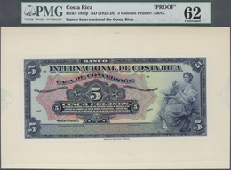 Costa Rica: Banco Internacional De Costa Rica 5 Colones ND(1925-28), Proof Of Front And Back On Card - Costa Rica