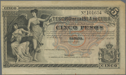 Cuba: 5 Pesos 1891 Remainder P. 39b, Vertical And Horizontal Fold, Trimmed At Left Border, Tiny Miss - Kuba