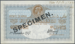 Cyprus / Zypern: 5 Shillings 1917 Specimen, P.7s, Small Hole At Upper Left, Pinholes At Upper Right, - Cipro