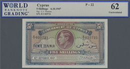 Cyprus / Zypern: 5 Shillings 1947, P.22 In Almost Perfect Condition With A Tiny Dint At Lower Left, - Cipro