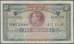 Cyprus / Zypern: 5 Shillings February 1st 1952, P.29, Lightly Toned Paper With Several Folds, Small - Cipro