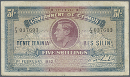 Cyprus / Zypern: 5 Shillings February 1st 1952, P.29, Lightly Toned Paper With Several Folds, Small - Zypern