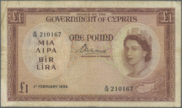 Cyprus / Zypern: 1 Pound 1956 P. 35 In Used Condition With Folds And Creases, Stained Paper, Minor B - Cipro