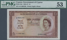 Cyprus / Zypern: 1 Pound 1955, P.35a In Almost Perfect Condition With A Tiny Dint At Upper Right And - Cipro