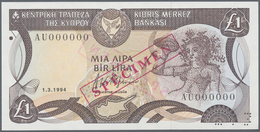 Cyprus / Zypern: 1 Lira 1994 Specimen P. 53cs With Zero Serial Numbers And Red Specimen Overprint In - Zypern