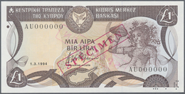Cyprus / Zypern: 1 Lira 1994 Specimen P. 53cs With Zero Serial Numbers And Red Specimen Overprint In - Cipro