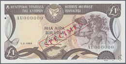 Cyprus / Zypern: 1 Lira 1994 Specimen P. 53cs With Zero Serial Numbers And Red Specimen Overprint In - Chypre