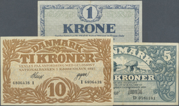 Denmark  / Dänemark: Set With 3 Notes Containing 1 Krone 1921 P. 12f  (VF-), 5 Kroner 1920 P. 20h (F - Denmark