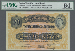 East Africa / Ost-Afrika: 20 Shillings = 1 Pound 1955 P. 35 Portrait QEII, Condition: PMG Graded 64 - Altri – Africa