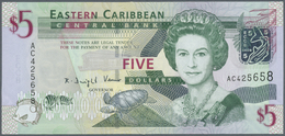 East Caribbean States / Ostkaribische Staaten: Set With 5 Banknores Series ND(2008) $5 AC425658, $10 - Caraibi Orientale