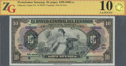 Ecuador: 10 Sucres 1939-49 SPECIMEN, P.92s1 In Perfect Condition, ZG Graded 60 UNC - Equateur