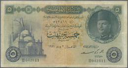 Egypt / Ägypten: 5 Pounds 1951 P. 25 In Used Conditin With Folds And Creases, Stained Paper, No Hole - Egitto