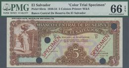 El Salvador: Banco Central De Reserva De El Salvador 5 Colones 1938 Color Trial SPECIMEN By Waterlow - El Salvador