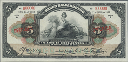 El Salvador: Banco Salvadoreño 5 Colones 1920 SPECIMEN, P.S213s, Punch Hole Cancellation At Lower Ma - El Salvador