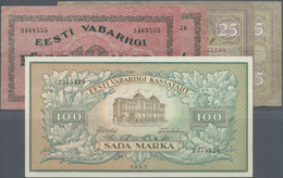 Estonia / Estland: Set With 5 Banknotes Containing 2 X 10 Marka 1922 P.53a (F+, VF), 2 X 25 Marka 19 - Estland